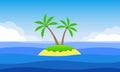 Cartoon Island with palm trees and the sandy beach banner. Tropical landscape with island, sea or ocean and sky. Vector illustrati Royalty Free Stock Photo